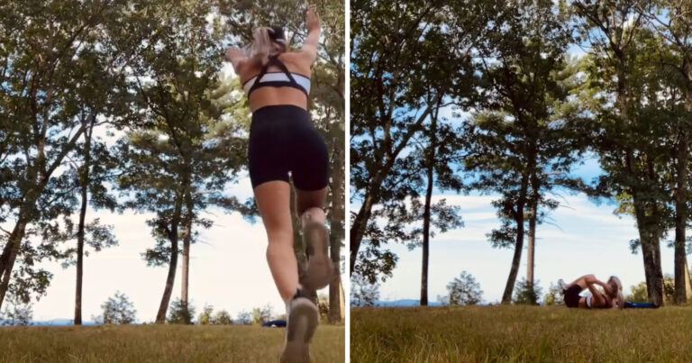 Dame waagt zich aan salto op gras, maar maakt een pijnlijke landing (video)