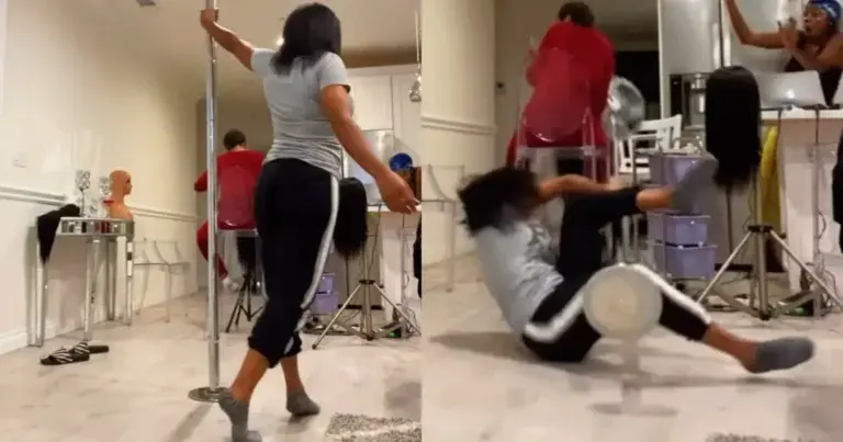 Paaldanseres wil even tonen wat ze kan. Maar dan? AUCH! (fails)