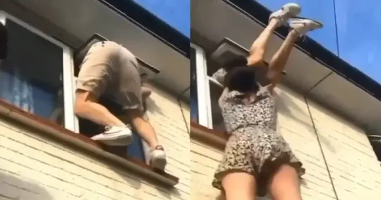 Duo heeft zich buitengesloten en zoekt creatieve oplossing. Maar dan? AUCH! (video)