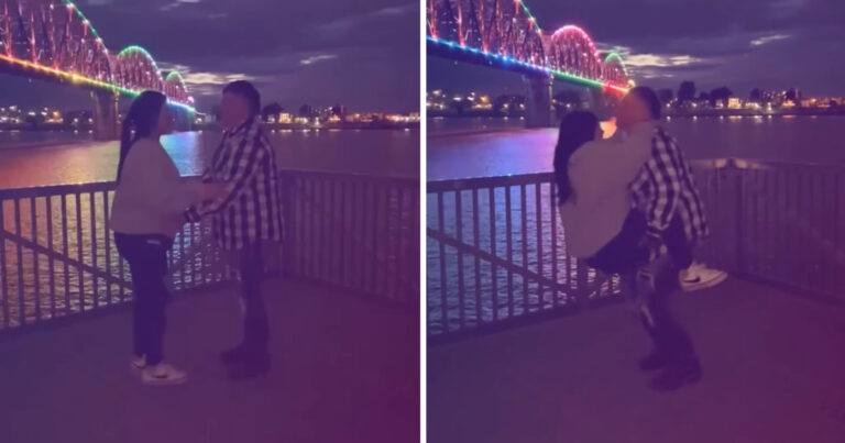Dame springt in armen van vriend, maar dan… (video)