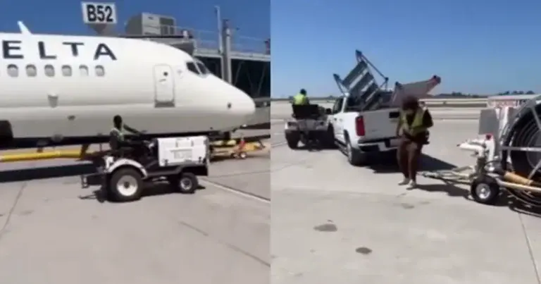 Medewerker op luchthaven wil even tonen wat hij kan. Maar dan? OEI! (fails)