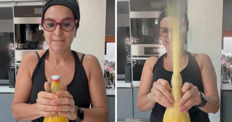 Vrouw opent fles met gefermenteerde smoothie en dat heeft vooral haar keuken geweten (video)