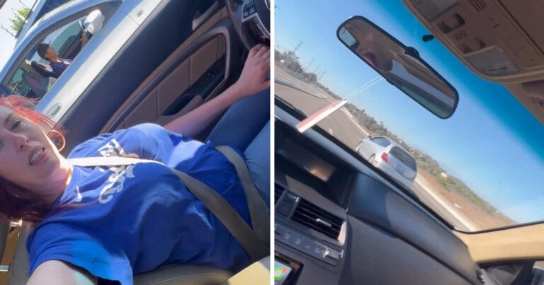 Vrouw filmt eigen race vanuit haar auto, maar vergeet dat haar dakraam openstaat… (video)