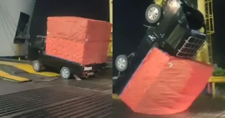 WOOPS: Vrachtwagentje wil inschepen, maar mist de boot! (fails)