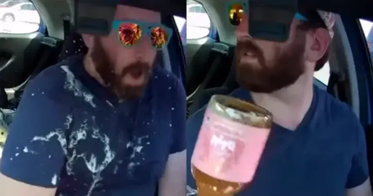 Man wil even iets drinken in zijn wagen. Maar dan? BAM! (fails)