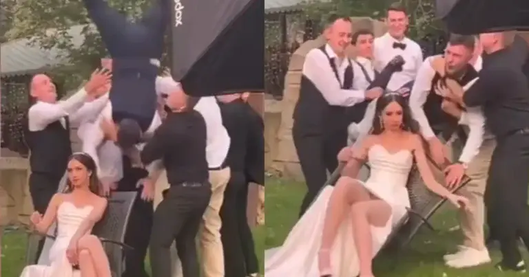 Bruidspaar gaat voor zéér straffe foto. Maar dan? AUCH! (fails)