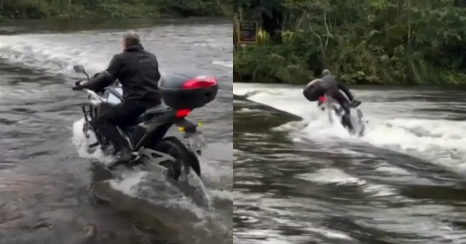 Woeste Rivier Zelfverzekerde motard trotseert woeste rivier. Slecht plan! (fails) - Zita