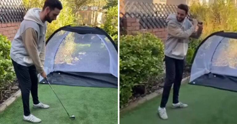 Man mept keihard tegen golfbal, maar dan… (video)