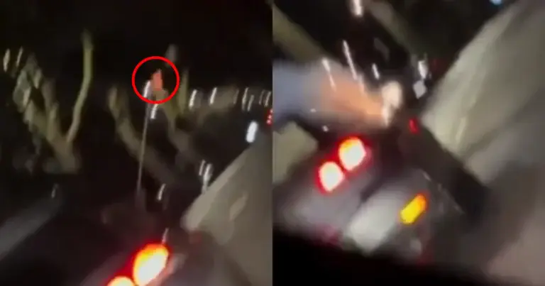 Vuurpijl afsteken vanuit rijdende auto blijkt ZEER DOM PLAN te zijn! (video)