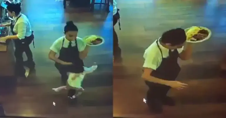 Serveerster geprezen na botsing met rondlopend kindje: “Wat een talent!” (video)