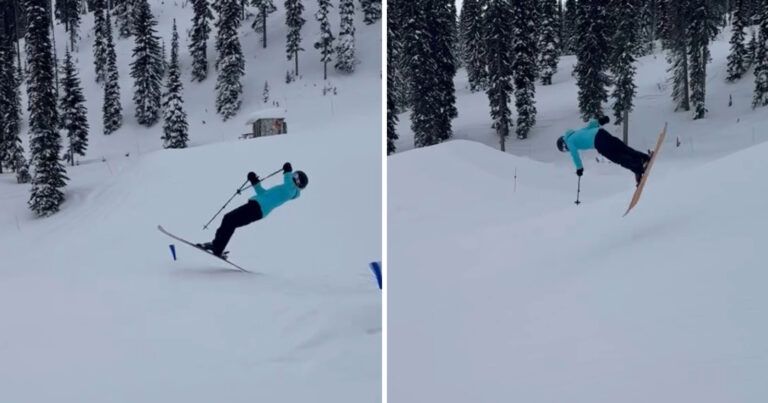 Skiër waagt zich aan salto en doet het BIJNA perfect… (video)