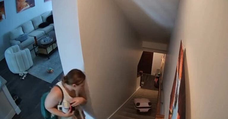 Valies besluit zelf de trap af te gaan. Maar wacht tot het einde… (video)