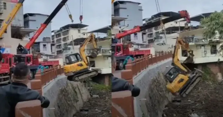 Kranen proberen graafmachine te verplaatsen. En dat gaat STEVIG fout! (fails)