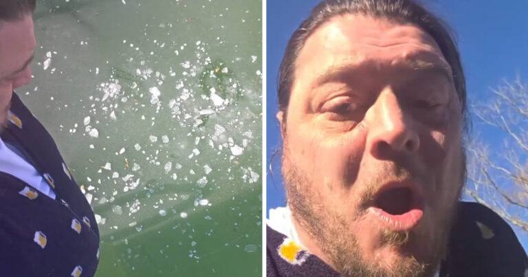 Man waagt zich op bevroren zwembad. Dat was geen goed idee… (video)