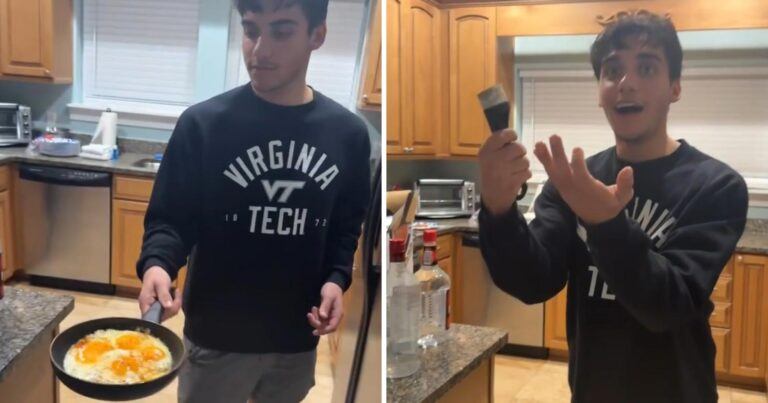 Man wil spiegelei omdraaien, maar dat loopt compleet mis… (video)