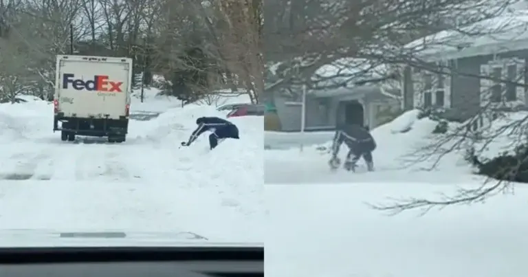 RESPECT: Pakjesbezorger gaat tot het uiterste voor ‘ingesneeuwde’ klant (video)