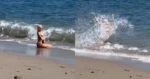 OEI: Dame poseert op het strand, maar plots? PANIEK! (video)