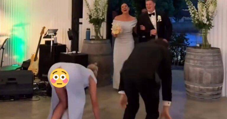 Jurk van bruidsmeisje scheurt open tijdens dansje: “De show moet doorgaan” (video)