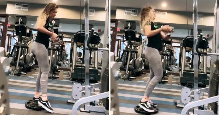 Vrouw doet haar best aan kabelmachine, maar dan… (video)